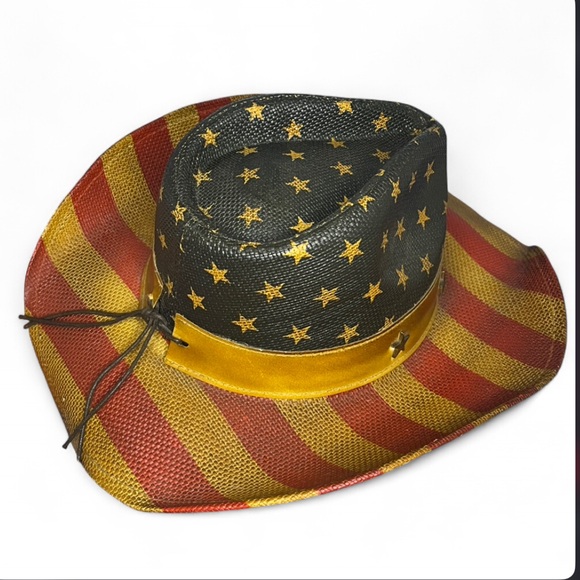 tombstone Other - Vintage Saddleback American Flag Straw Cowboy Hat - ONE SIZE - USA - Patriot